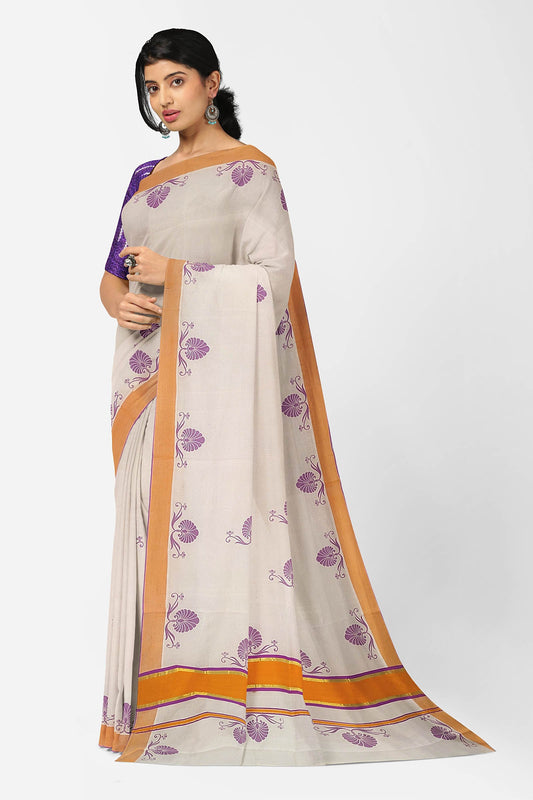 Pure cotton printed kerala saree