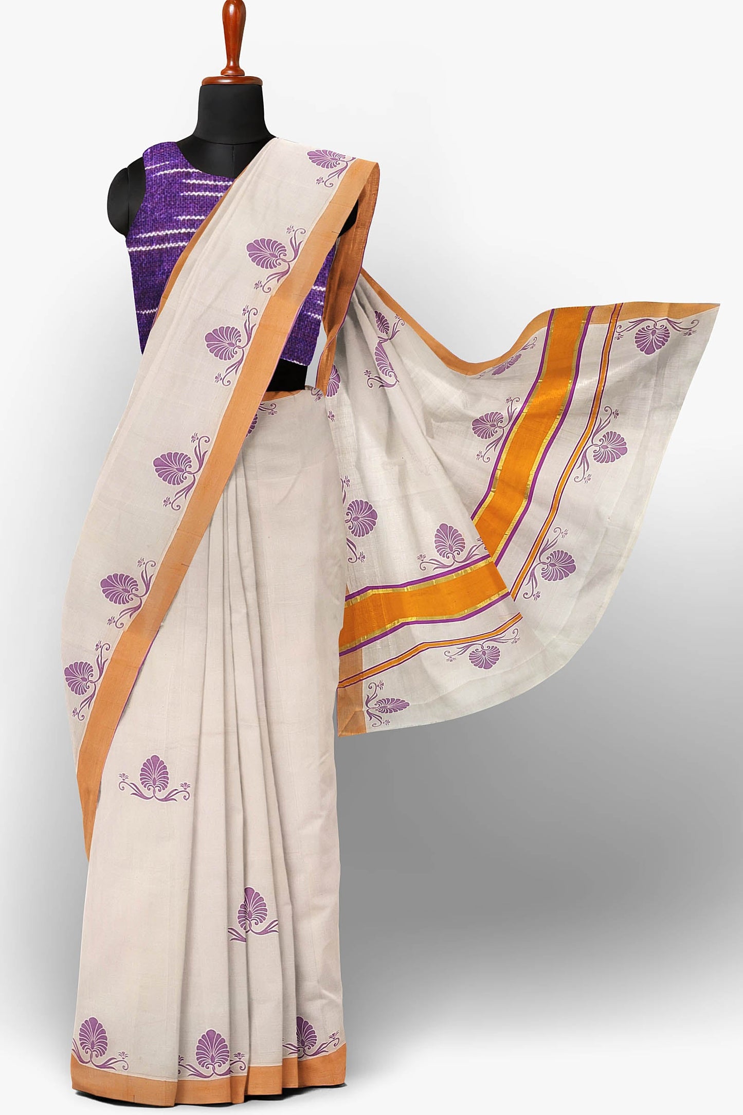 Pure cotton printed kerala saree
