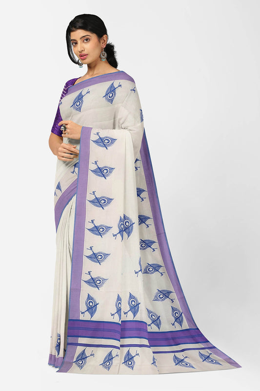 Pure cotton printed kerala saree