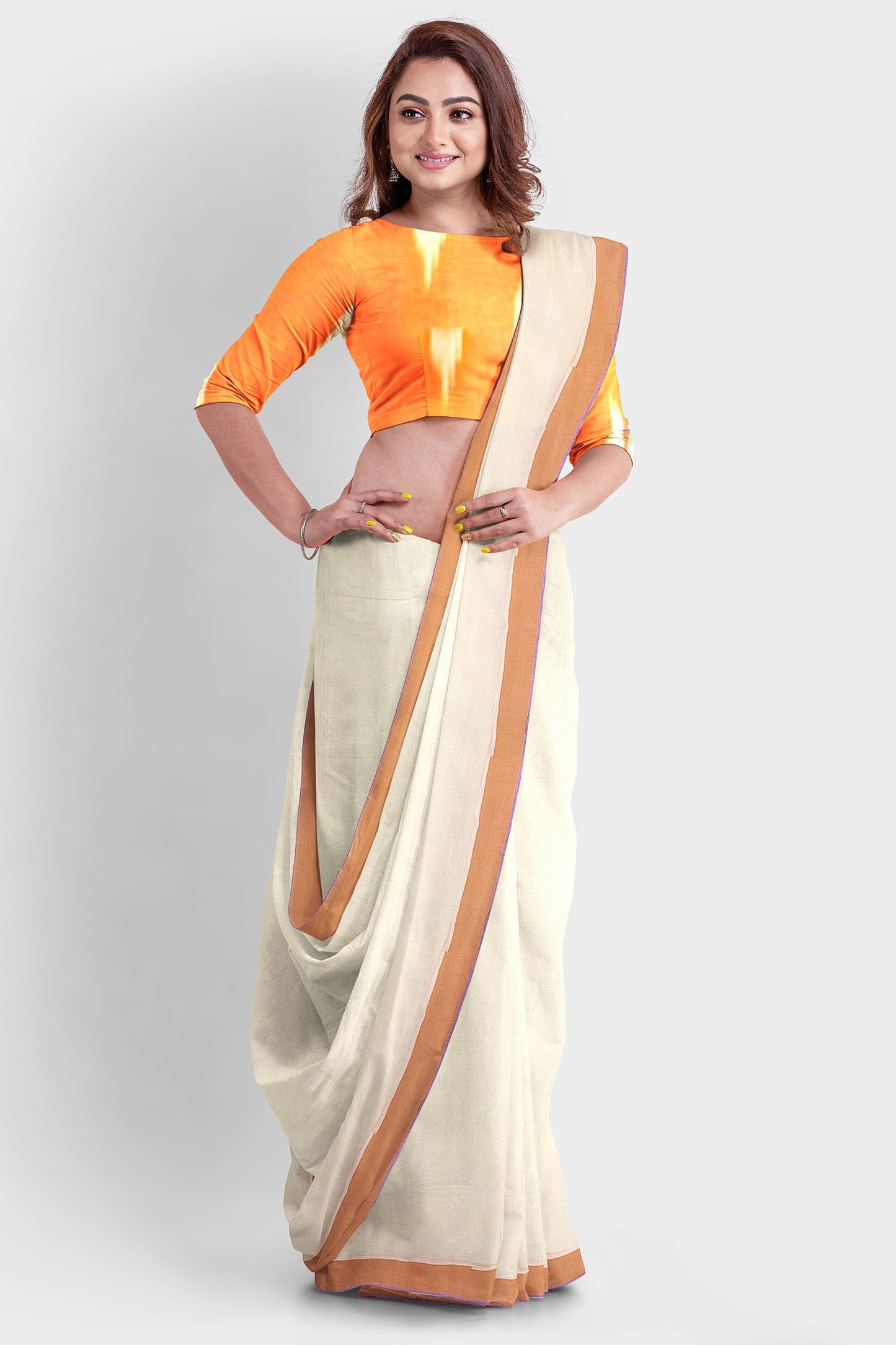 Kerala Saree Pure Cotton with Orange and Rose Border