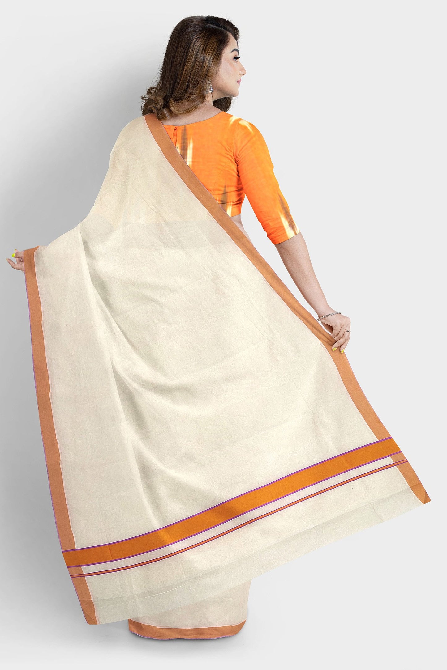 Kerala Saree Pure Cotton with Orange and Rose Border