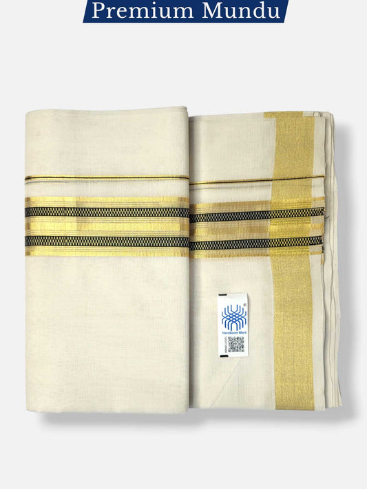 Premium Wedding Handloom Balaramapuram Unaakupaavu Kasavu Mundu for Men