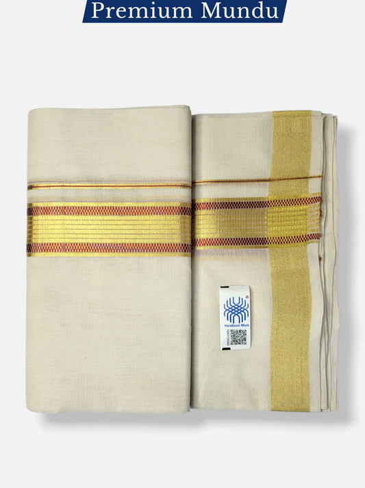 Premium Wedding Handloom Balaramapuram Unaakupaavu Kasavu Mundu for Men