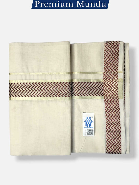 Premium Wedding Handloom Balaramapuram Unaakupaavu Kasavu Mundu for Men