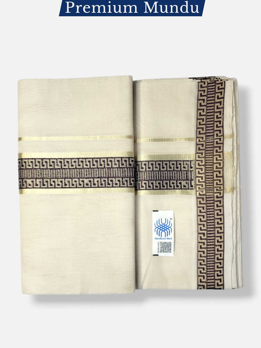 Premium Wedding Handloom Balaramapuram Unaakupaavu Kasavu Mundu for Men