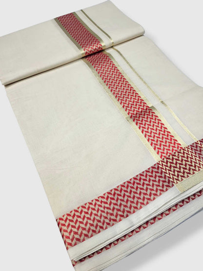 Premium Wedding Handloom Balaramapuram Unaakupaavu Kasavu Mundu for Men