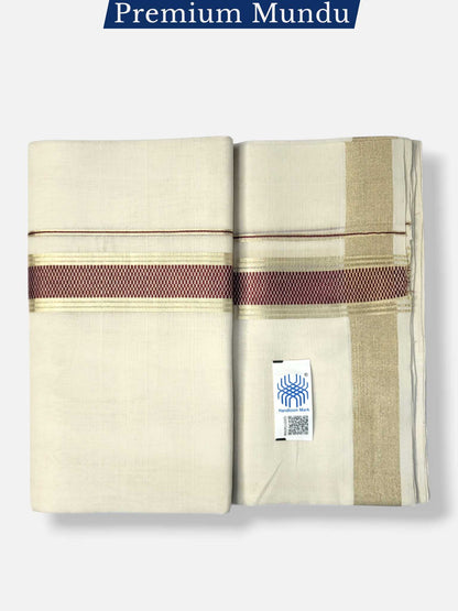 Premium Wedding Handloom Balaramapuram Unaakupaavu Kasavu Mundu for Men