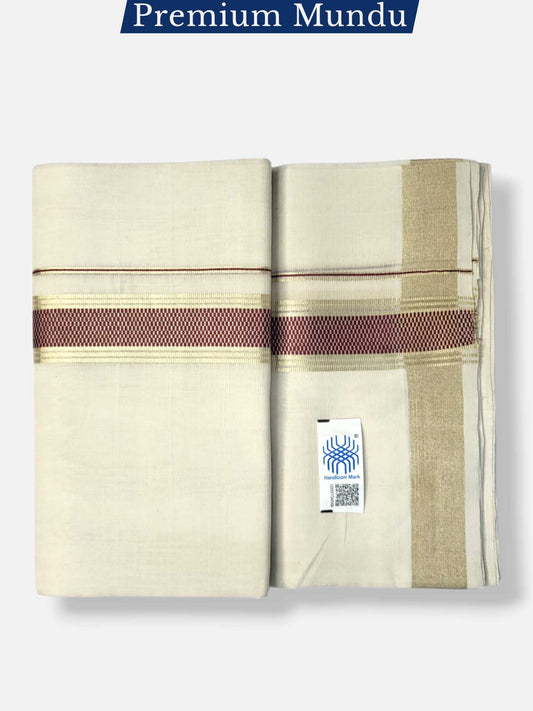 Premium Wedding Handloom Balaramapuram Unaakupaavu Kasavu Mundu for Men