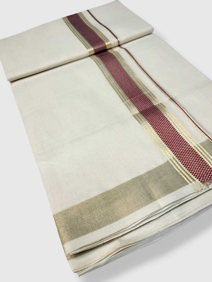Premium Wedding Handloom Balaramapuram Unaakupaavu Kasavu Mundu for Men