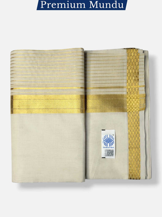 Premium Wedding Handloom Balaramapuram Unaakupaavu Kasavu Mundu for Men