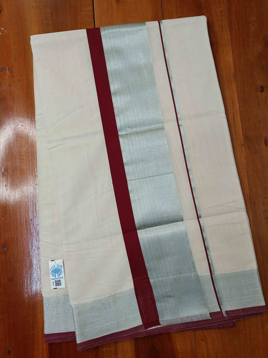Kerala Saree Balaramapuram Handloom with Maroon & Silver Border Colour