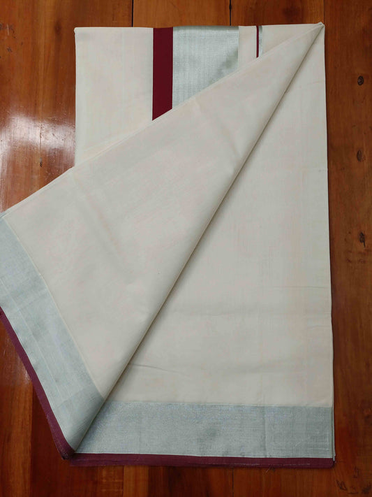 Kerala Saree Balaramapuram Handloom with Maroon & Silver Border Colour