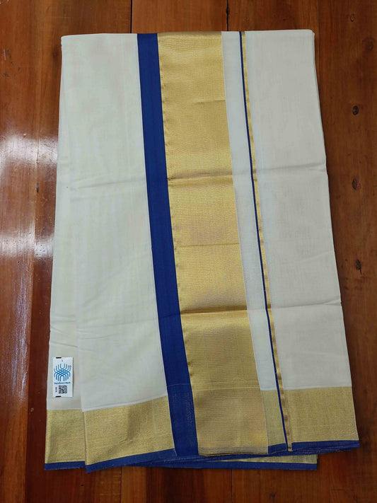 Kerala Saree Balaramapuram Handloom with Blue & Gold Colour