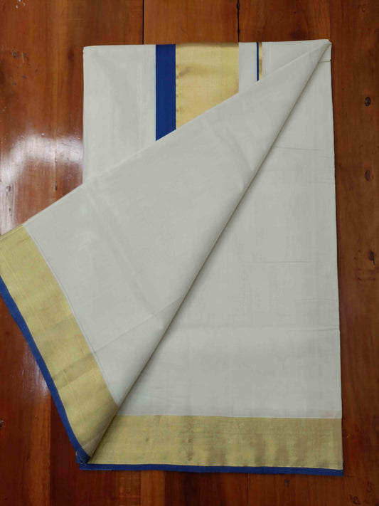 Kerala Saree Balaramapuram Handloom with Blue & Gold Colour