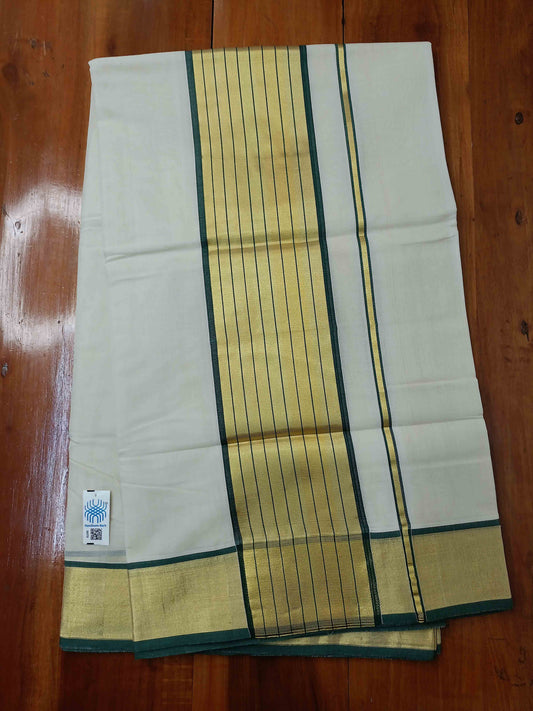 Kerala Saree Balaramapuram Handloom with Green & Gold Colour