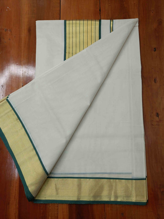 Kerala Saree Balaramapuram Handloom with Green & Gold Colour
