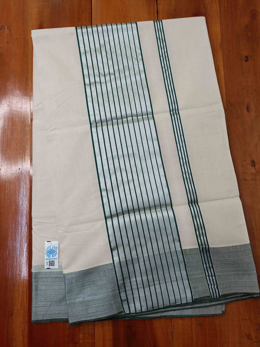 Kerala Saree Balaramapuram Handloom with Green & Silver Colour