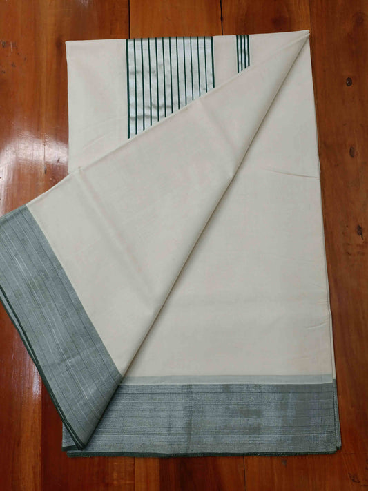 Kerala Saree Balaramapuram Handloom with Green & Silver Colour