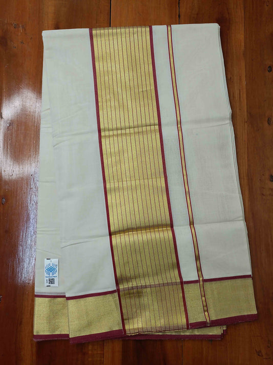Kerala Saree Balaramapuram Handloom with Maroon & Gold Colour