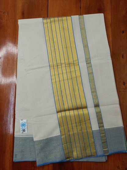 Kerala Saree Balaramapuram Handloom with Blue & Gold Colour