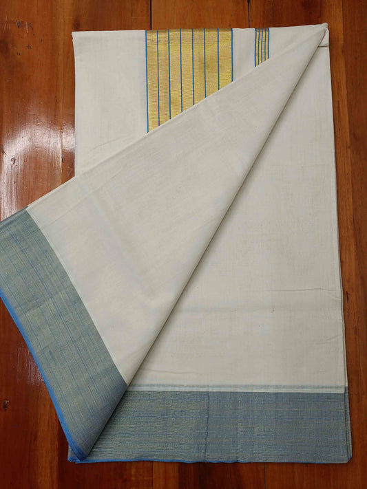 Kerala Saree Balaramapuram Handloom with Blue & Gold Colour