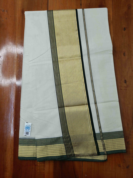 Kerala Saree Balaramapuram Handloom with Dark Green & Gold Colour