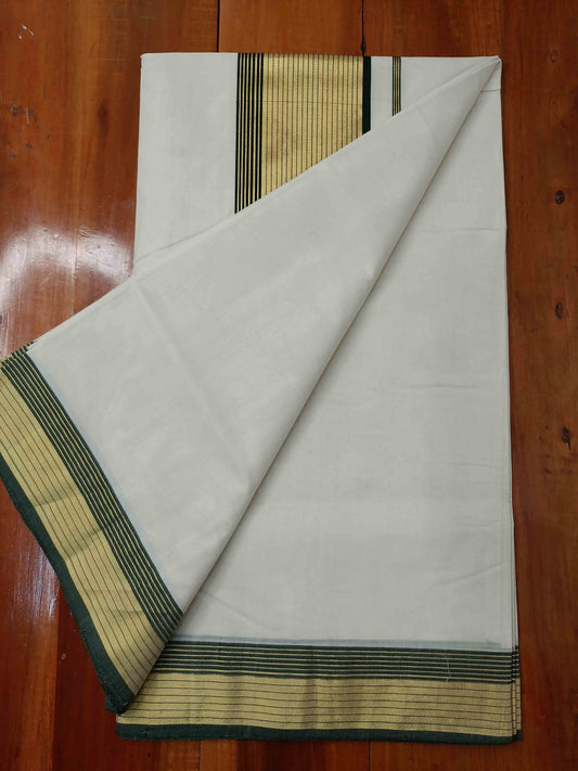 Kerala Saree Balaramapuram Handloom with Dark Green & Gold Colour