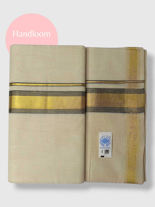 Original Balaramapuram Handloom Kasavu Mundu for Men