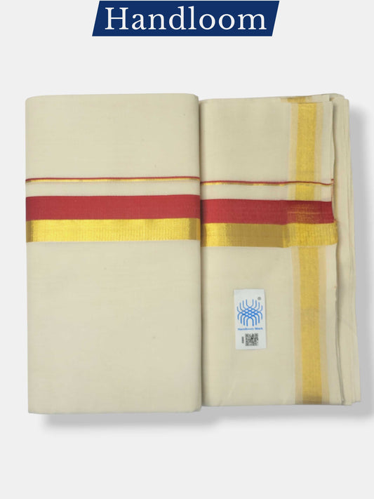 Original Balaramapuram Handloom Kasavu Mundu for Men