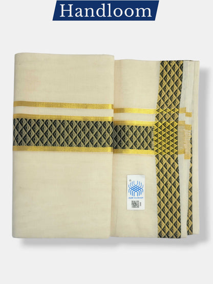Original Balaramapuram Handloom Kasavu Mundu for Men