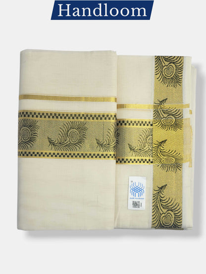 Original Balaramapuram Handloom Kasavu Mundu for Men