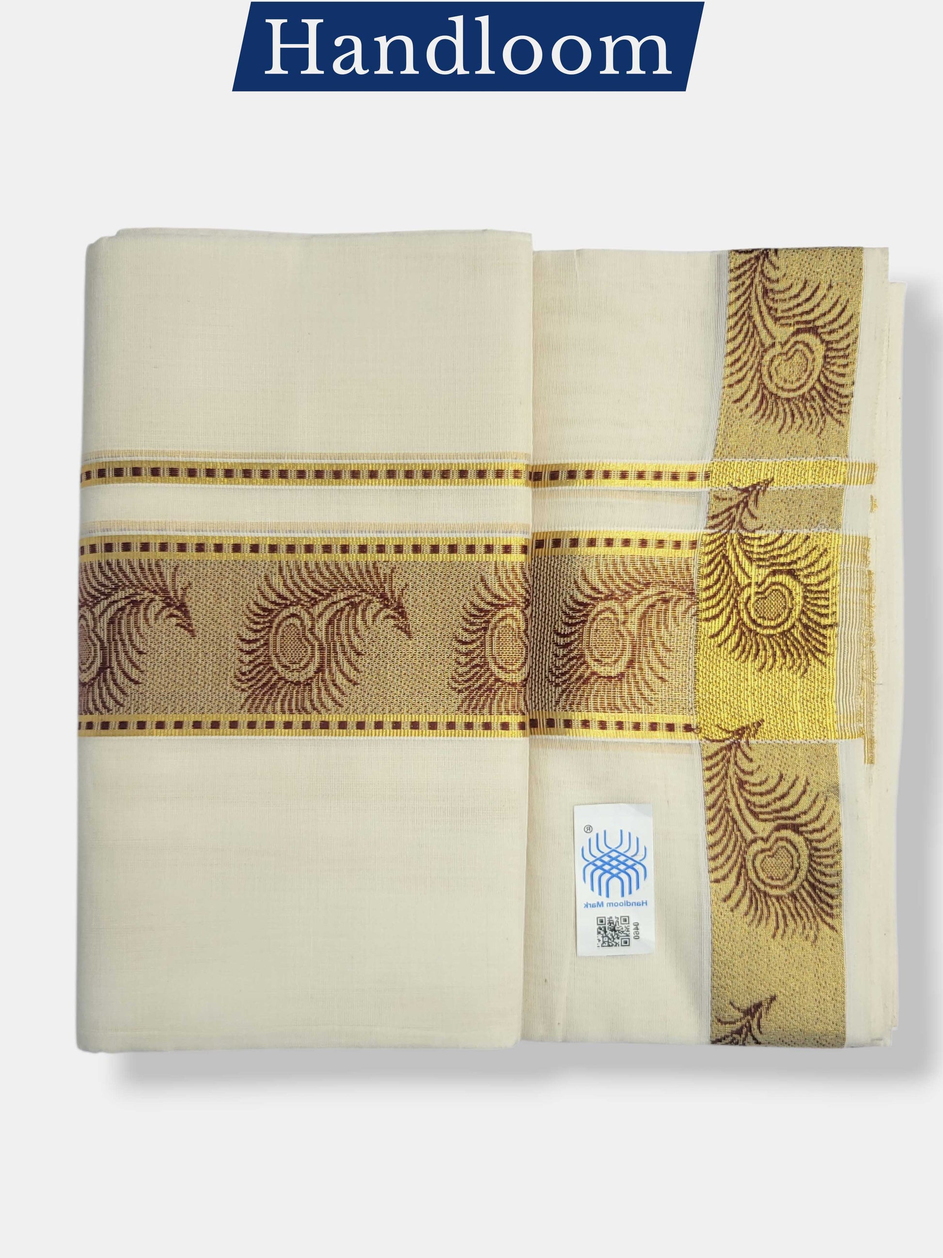 Original Balaramapuram Handloom Kasavu Mundu for Men