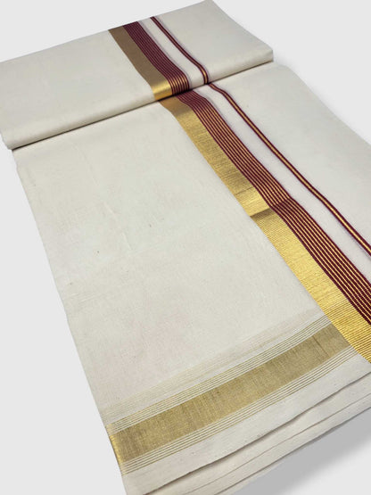 Original Balaramapuram Handloom Kasavu Mundu for Men