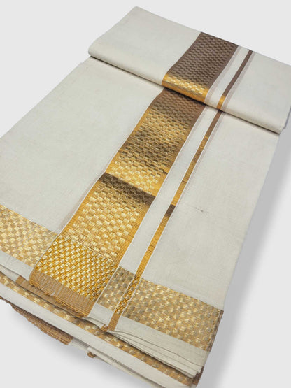 Premium Wedding Handloom Balaramapuram Unaakupaavu Kasavu Mundu for Men