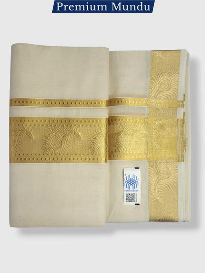 Premium Wedding Handloom Balaramapuram Unaakupaavu Kasavu Mundu for Men