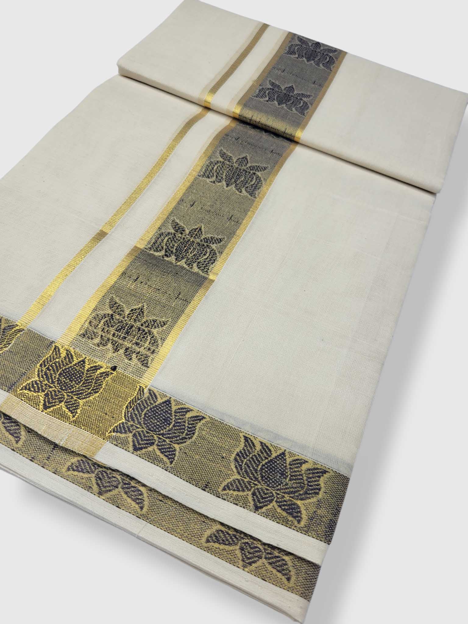 Premium Wedding Handloom Balaramapuram Unaakupaavu Kasavu Mundu for Men