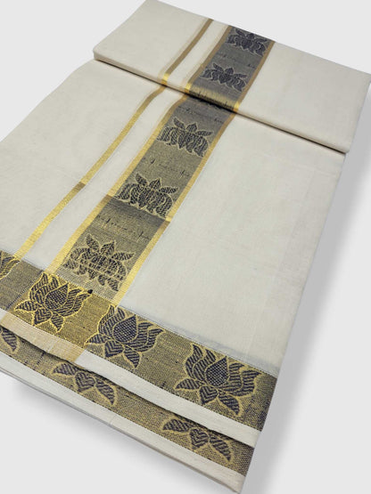 Premium Wedding Handloom Balaramapuram Unaakupaavu Kasavu Mundu for Men