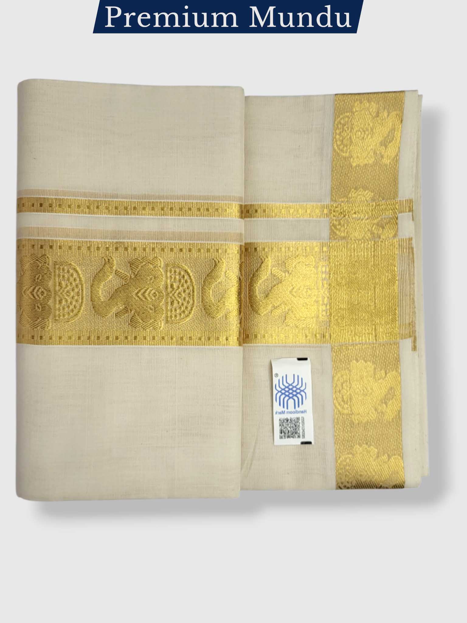 Premium Wedding Handloom Balaramapuram Unaakupaavu Kasavu Mundu for Men