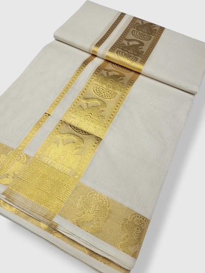 Premium Wedding Handloom Balaramapuram Unaakupaavu Kasavu Mundu for Men