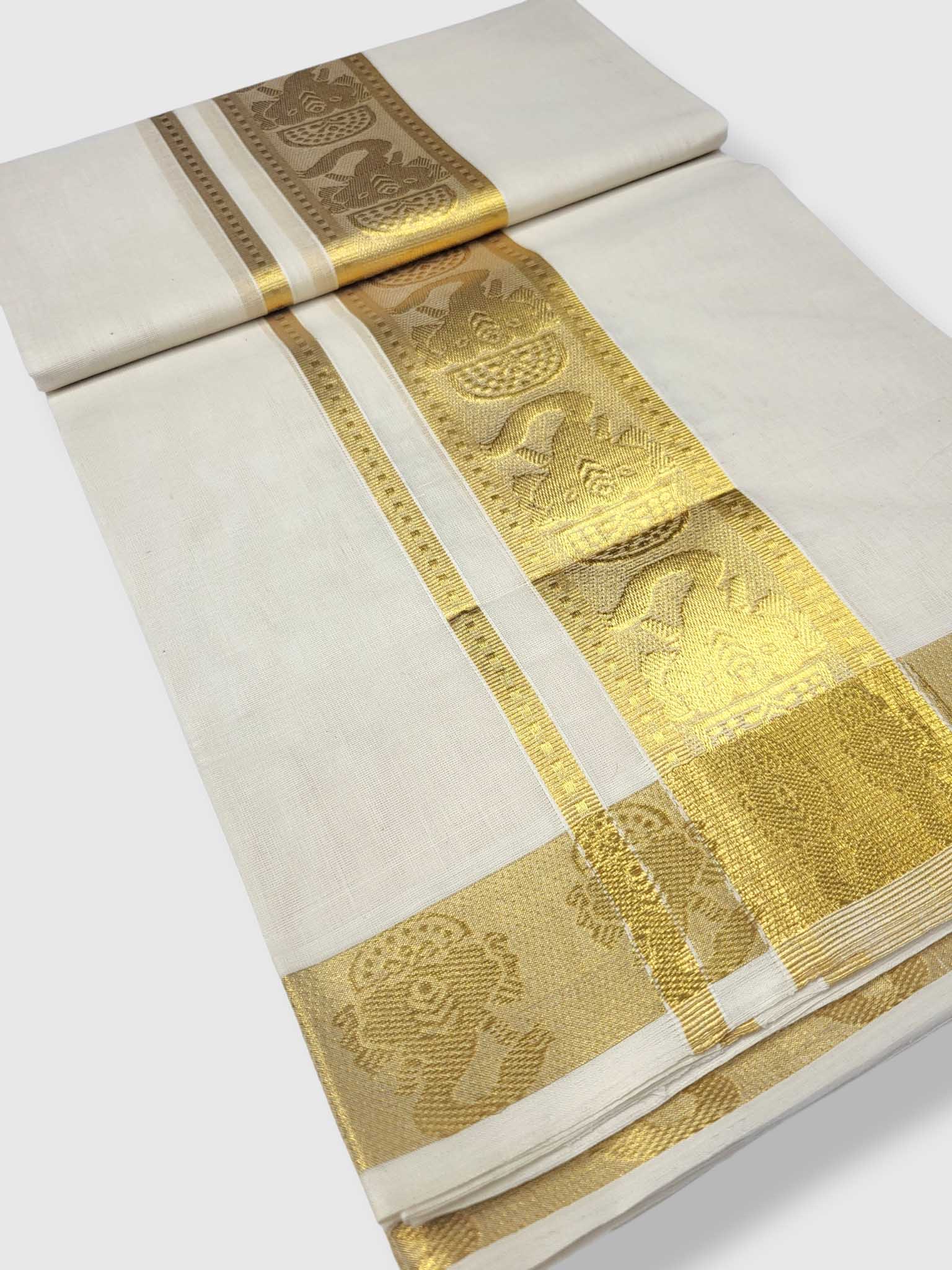 Premium Wedding Handloom Balaramapuram Unaakupaavu Kasavu Mundu for Men