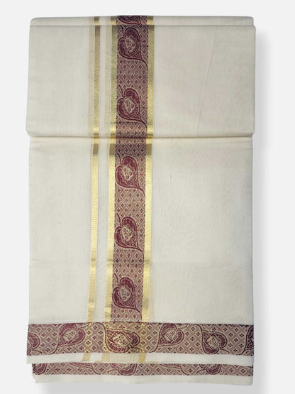 Premium Wedding Handloom Balaramapuram Unaakupaavu Kasavu Mundu for Men