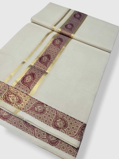 Premium Wedding Handloom Balaramapuram Unaakupaavu Kasavu Mundu for Men