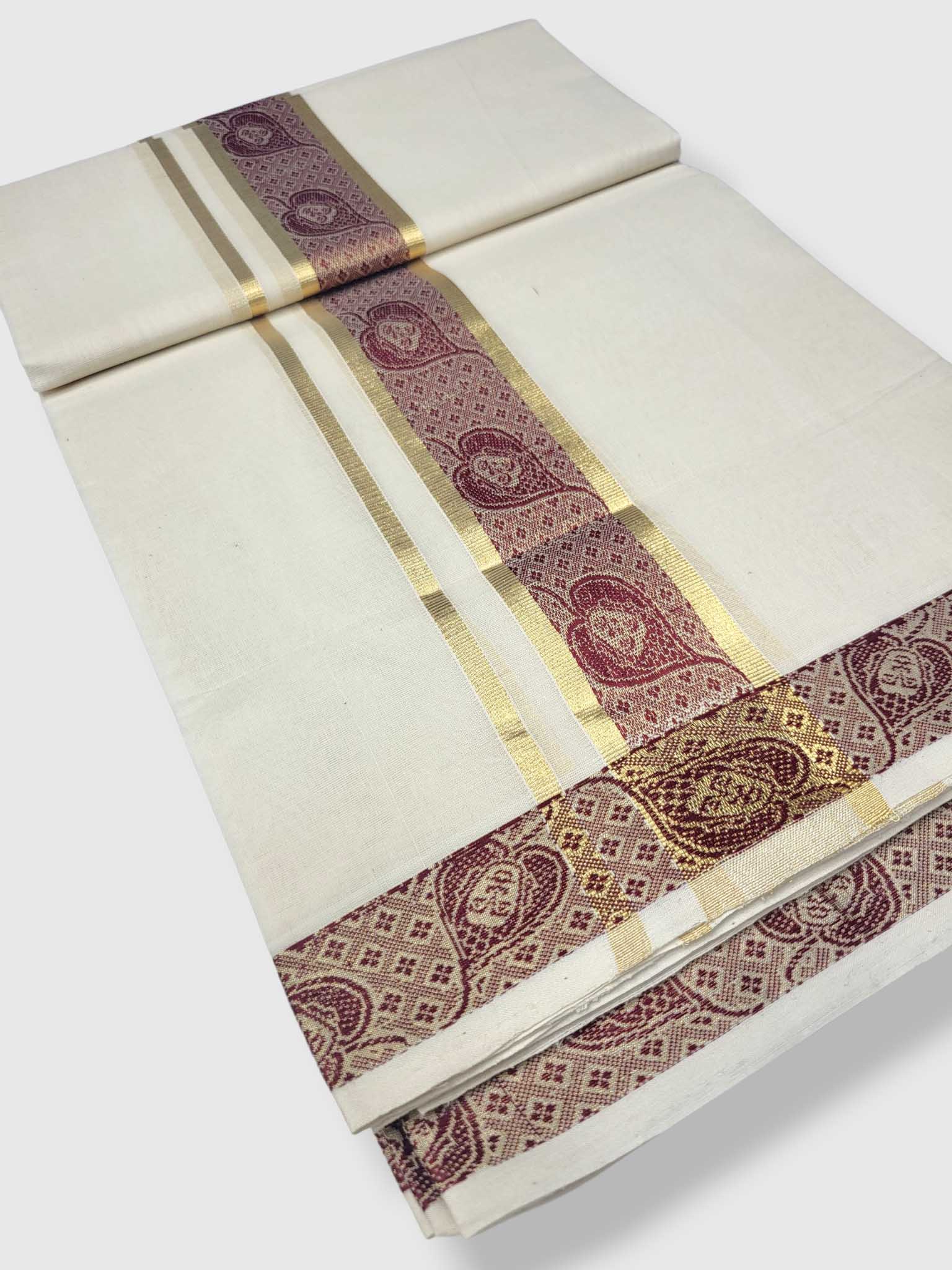 Premium Wedding Handloom Balaramapuram Unaakupaavu Kasavu Mundu for Men