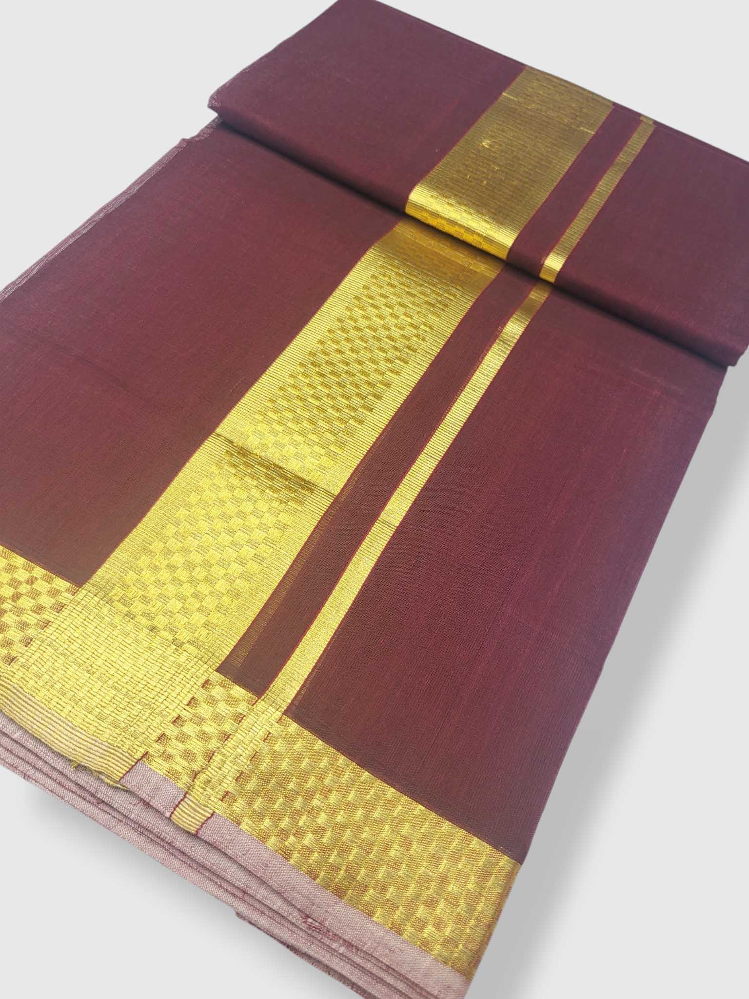 Premium Wedding Handloom Balaramapuram Unaakupaavu Kasavu Mundu for Men