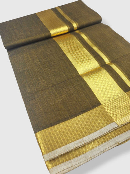 Premium Wedding Handloom Balaramapuram Unaakupaavu Kasavu Mundu for Men