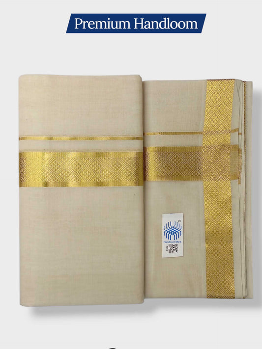 Premium Wedding Handloom Balaramapuram Unaakupaavu Kasavu Mundu for Men