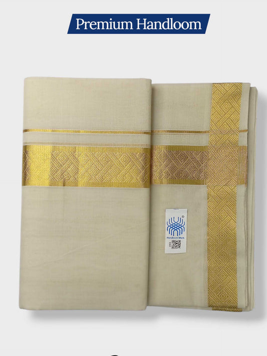 Premium Wedding Handloom Balaramapuram Unaakupaavu Kasavu Mundu for Men