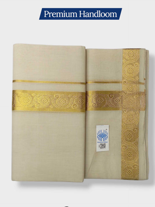 Premium Wedding Handloom Balaramapuram Unaakupaavu Kasavu Mundu for Men