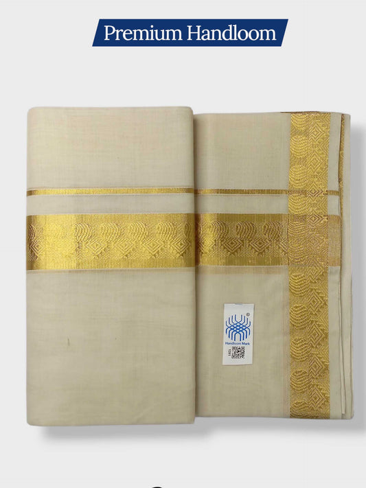 Premium Wedding Handloom Balaramapuram Unaakupaavu Kasavu Mundu for Men
