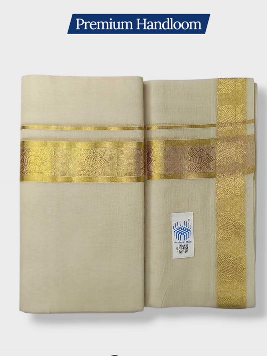 Premium Wedding Handloom Balaramapuram Unaakupaavu Kasavu Mundu for Men